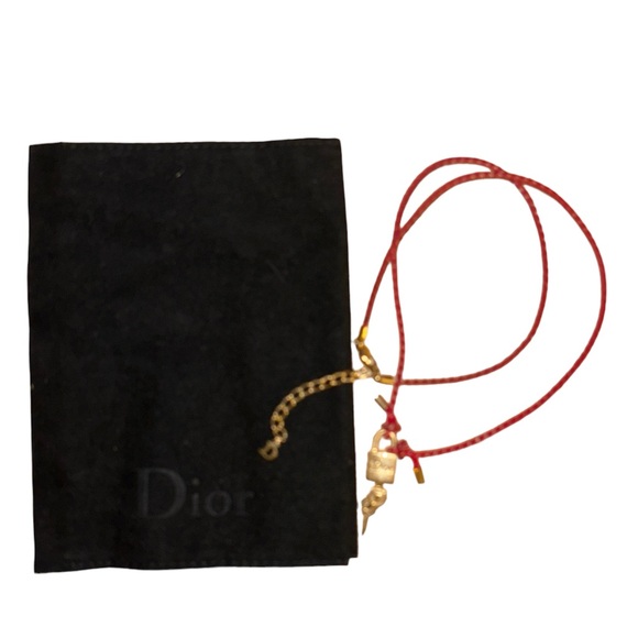 Christian Dior | Red Necklace with Dior Lock and Key Charm and Dior D - Picture 2 of 4